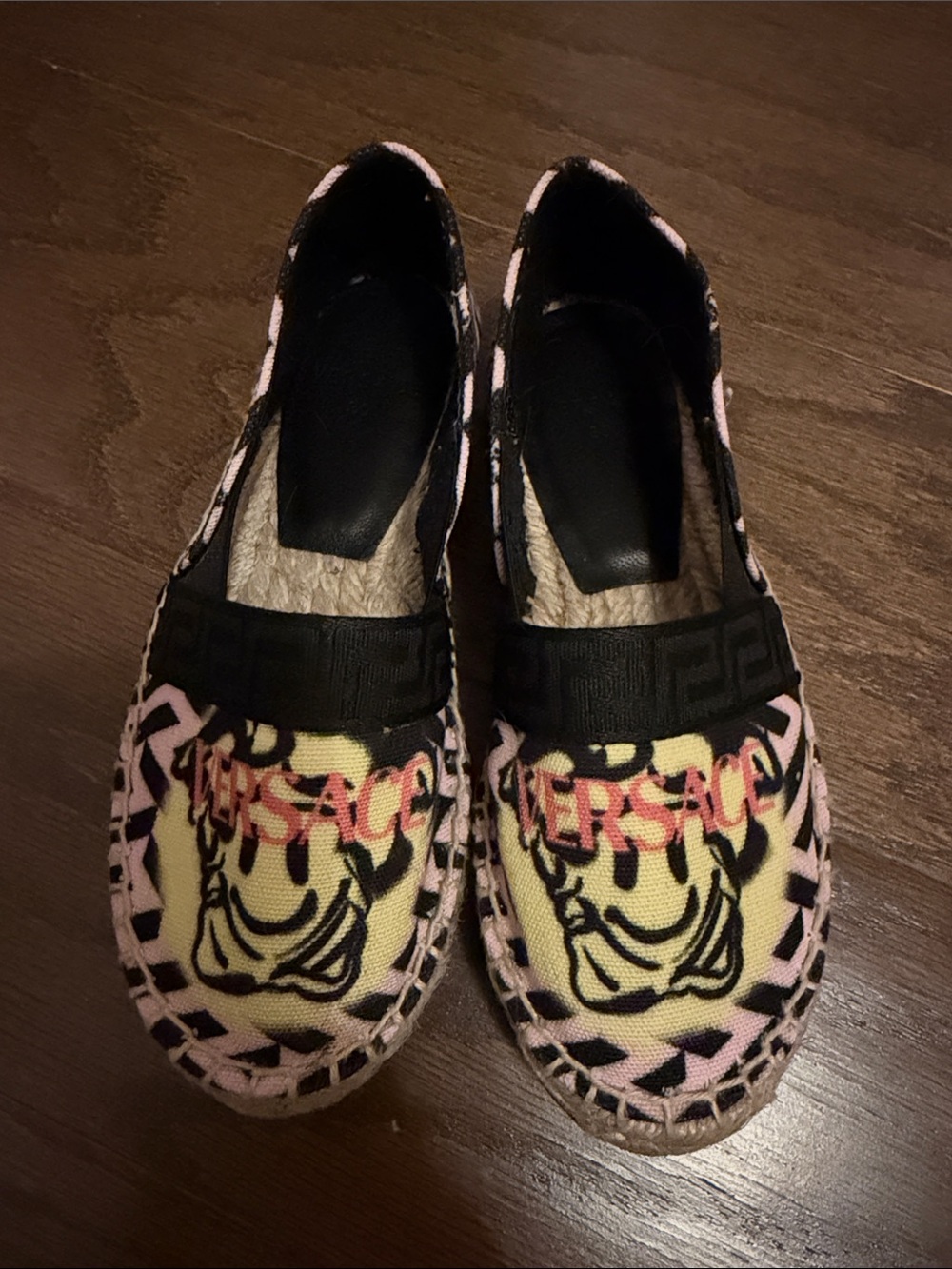 Versace Kids Pink and Yellow Graphic Slip-On Espadrilles